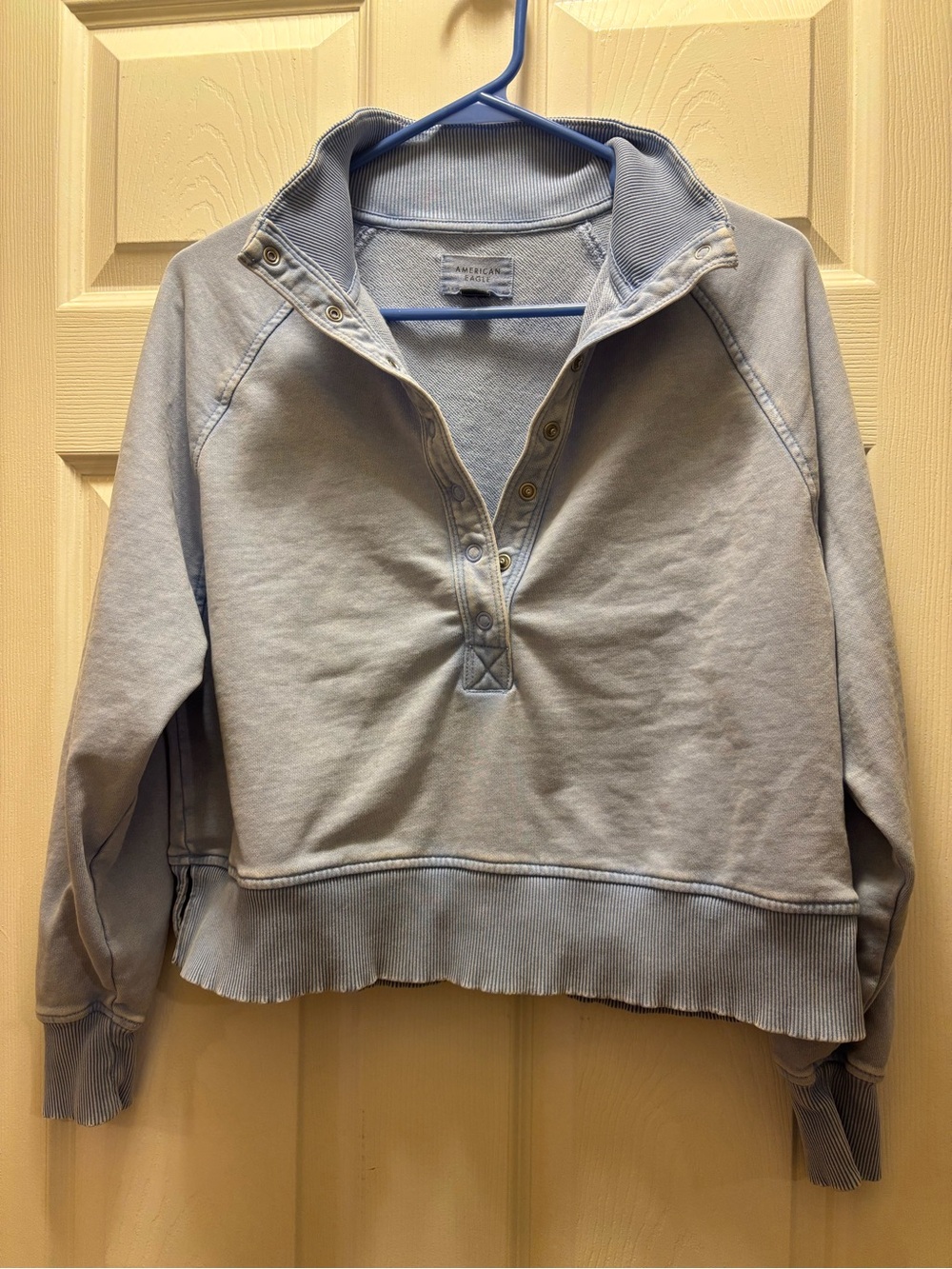 American Eagle Outfitters Light Blue Snap-Placket Pullover Hoodie